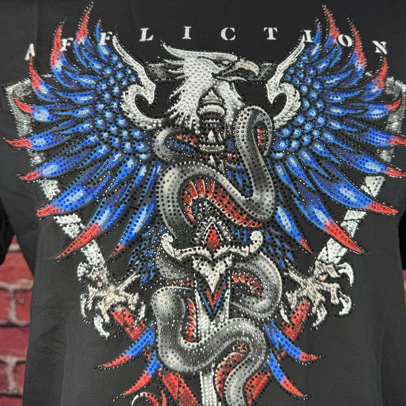 Affliction Black Label Men’s Eagle Rhinestone Short Sleeve T-shirt- XL - NWT - Picture 5 of 15